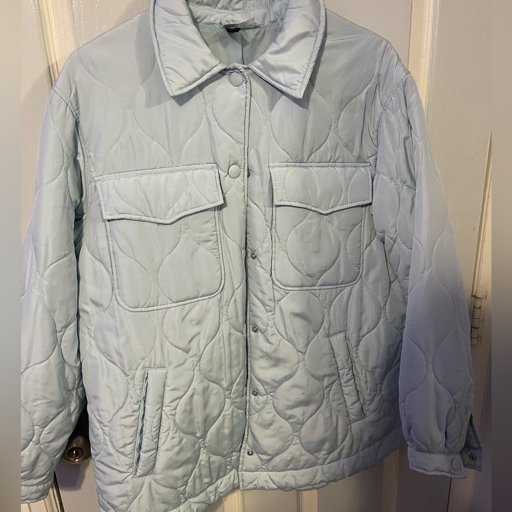 Iight blue textured puffer coat